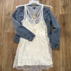 American Eagle Cream Embellished Dress NWT